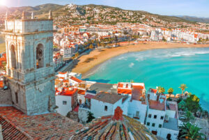View of the sea from a height of Pope Luna's Castle. Valencia, S