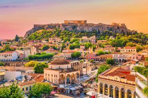 Skyline,Of,Athens,With,Monastiraki,Square,And,Acropolis,Hill,During