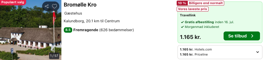 Bromølle Kro tilbud - Rejs365