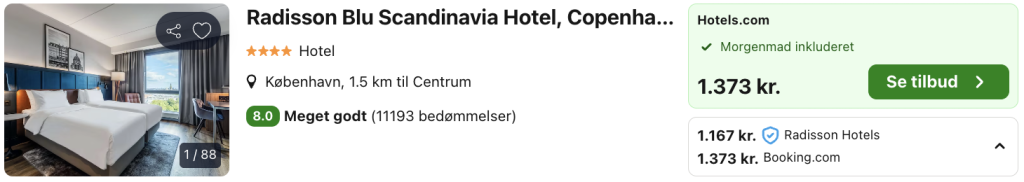 Radisson Blu Scandinavia Hotel tilbud - Rejs365