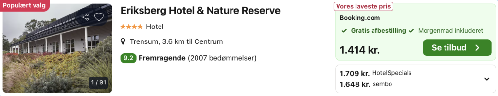 Eriksberg Hotel & Nature Reserve tilbud - Rejs365