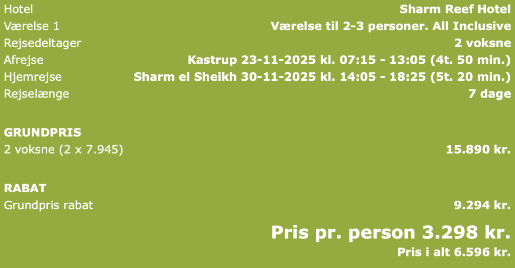 København - Sharm el Sheikh - Rejs365