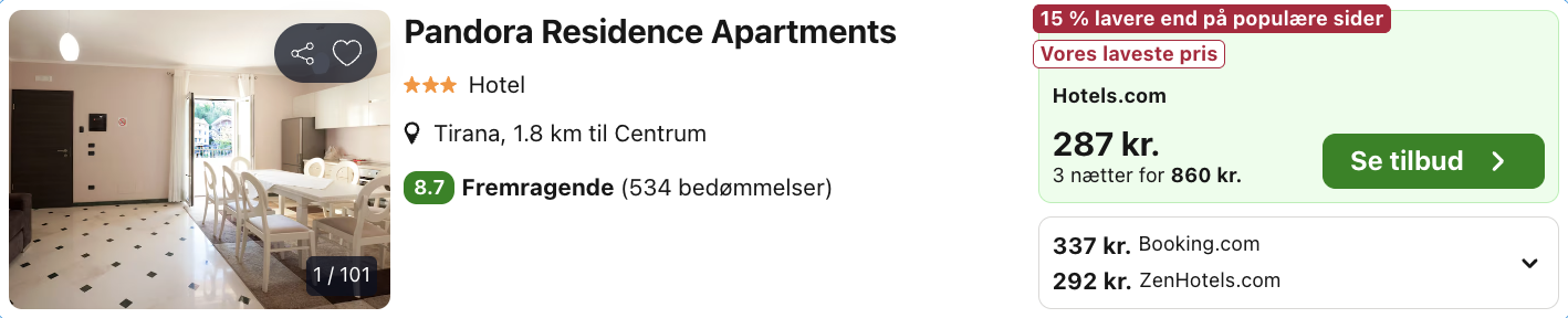 Tirana tilbud - Rejs365