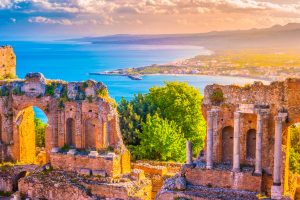 The,Ruins,Of,Taormina,Theater,At,Sunset.,Beautiful,Travel,Photo,
