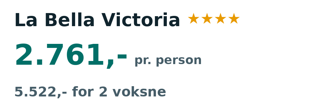 Prisoversigt fra København: 31. okt - 7. nov 26, 7 nætter, 2.761,- pr. person
