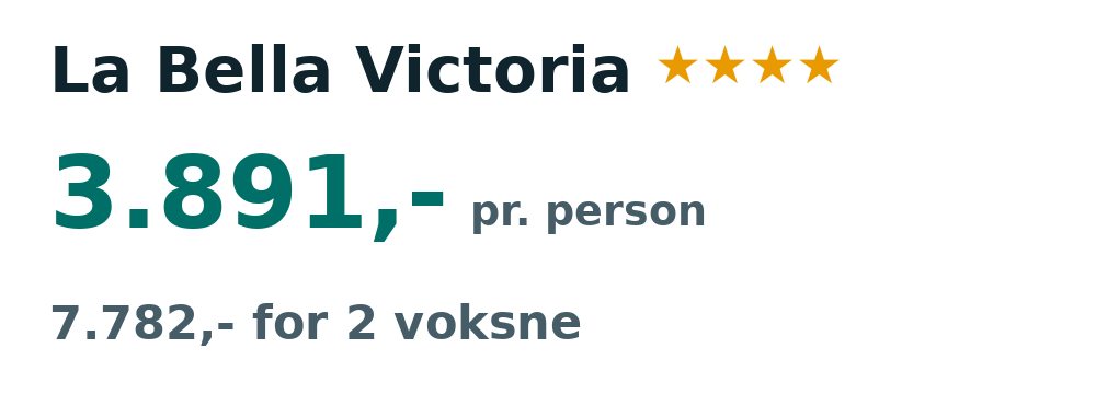 Prisoversigt fra København: 17. okt - 7. nov 26, 21 nætter, 3.891,- pr. person
