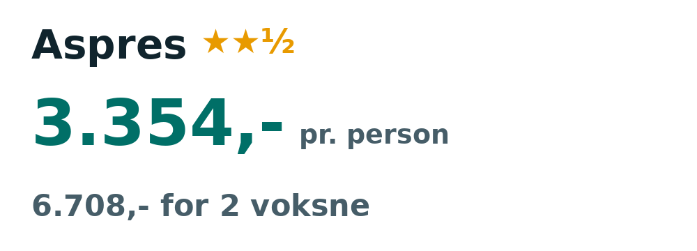 Prisoversigt fra Billund: 19. - 26. sep 26, 7 nætter, 3.354,- pr. person