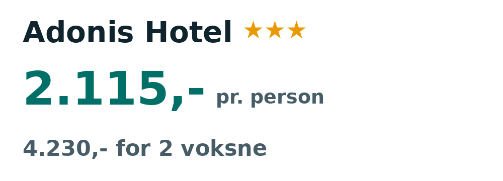 Prisoversigt fra Aalborg: 2. - 9. sep 26, 7 nætter, 2.115,- pr. person