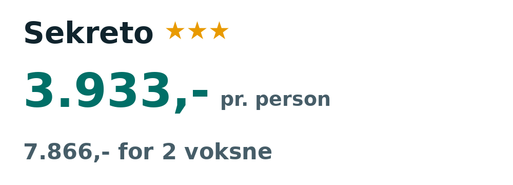 Prisoversigt fra Billund: 25. sep - 2. okt 26, 7 nætter, 3.933,- pr. person