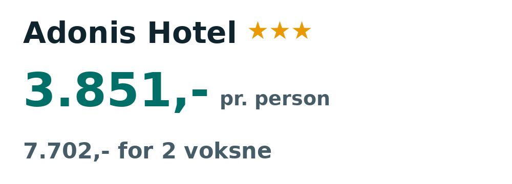 Prisoversigt fra København: 31. aug - 7. sep 26, 7 nætter, 3.851,- pr. person