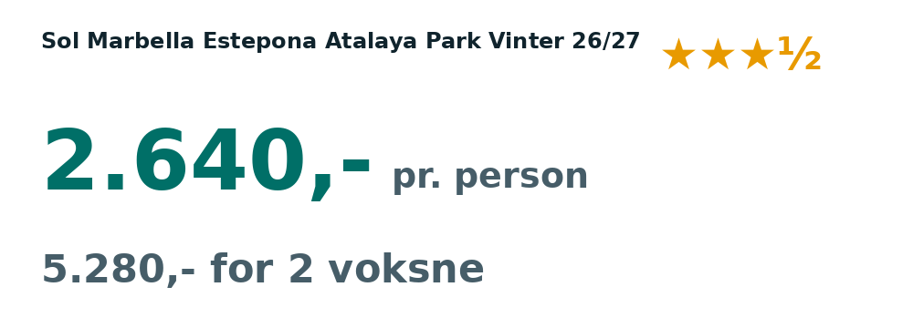Prisoversigt fra København: 5. - 10. dec 26, 5 nætter, 2.640,- pr. person