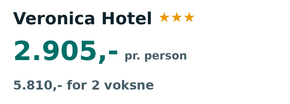 Prisoversigt fra København: 28. aug - 4. sep 26, 7 nætter, 2.905,- pr. person