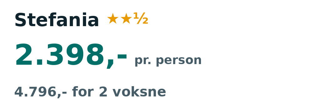 Prisoversigt fra Aalborg: 2. - 9. sep 26, 7 nætter, 2.398,- pr. person