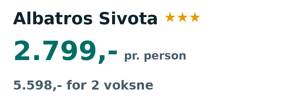 Prisoversigt fra København: 28. sep - 5. okt 26, 7 nætter, 2.799,- pr. person
