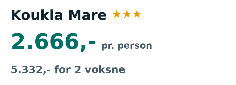 Prisoversigt fra København: 15. - 22. sep 26, 7 nætter, 2.666,- pr. person