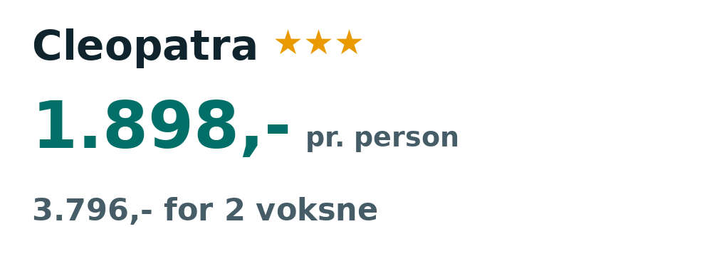 Prisoversigt fra Aalborg: 2. - 9. sep 26, 7 nætter, 1.898,- pr. person
