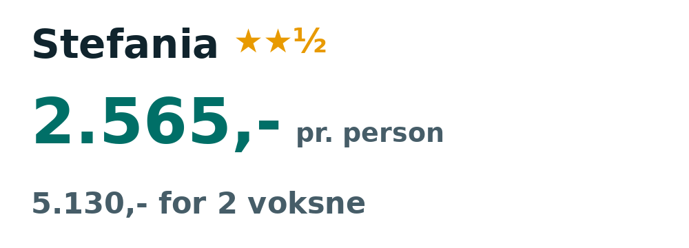 Prisoversigt fra Billund: 4. - 11. sep 26, 7 nætter, 2.565,- pr. person