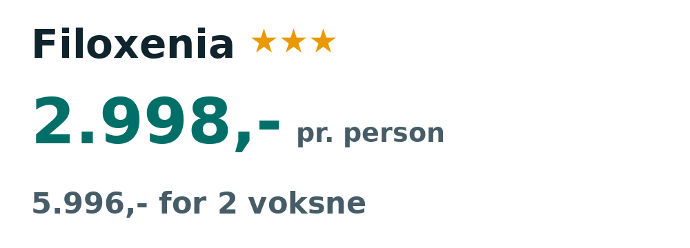 Prisoversigt fra København: 28. sep - 5. okt 26, 7 nætter, 2.998,- pr. person