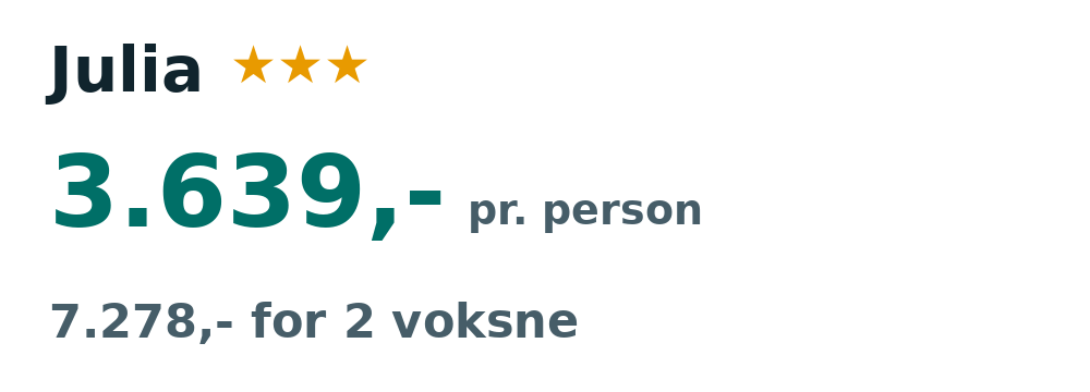 Prisoversigt fra København: 26. sep - 3. okt 26, 7 nætter, 3.639,- pr. person