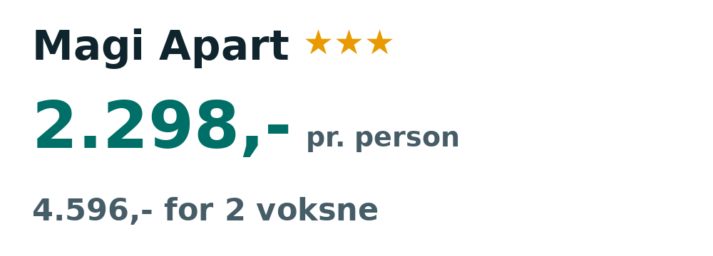 Prisoversigt fra København: 4. - 11. okt 26, 7 nætter, 2.298,- pr. person
