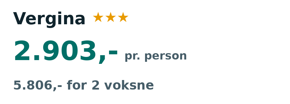 Prisoversigt fra København: 24. sep - 1. okt 26, 7 nætter, 2.903,- pr. person