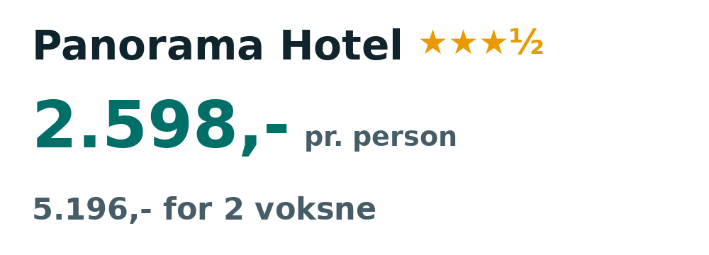 Prisoversigt fra København: 27. sep - 4. okt 26, 7 nætter, 2.598,- pr. person