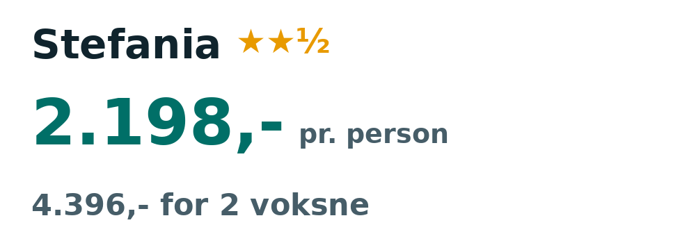 Prisoversigt fra København: 28. aug - 4. sep 26, 7 nætter, 2.198,- pr. person