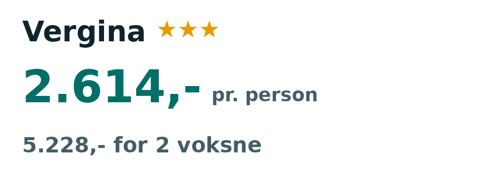 Prisoversigt fra Billund: 24. sep - 1. okt 26, 7 nætter, 2.614,- pr. person