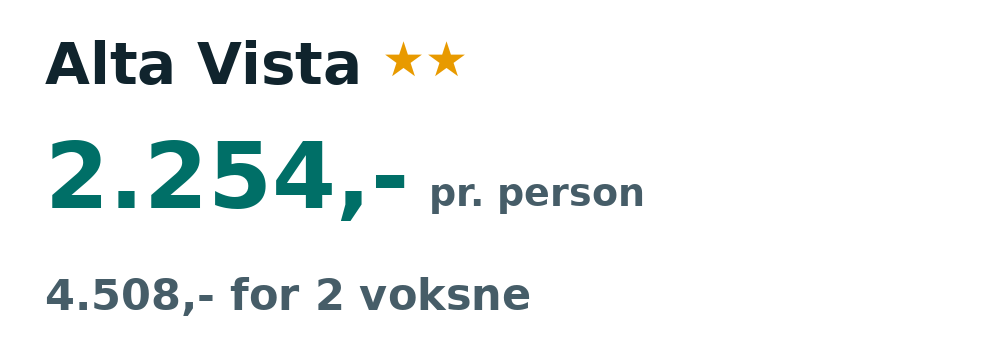 Prisoversigt fra København: 1. - 8. sep 26, 7 nætter, 2.254,- pr. person
