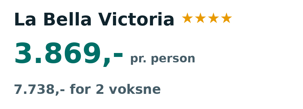 Prisoversigt fra Billund: 17. - 25. okt 26, 7 nætter, 3.869,- pr. person
