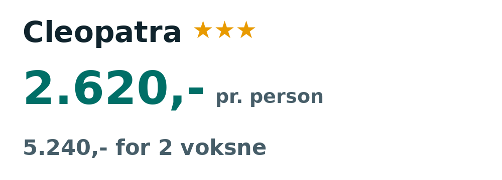 Prisoversigt fra Aalborg: 2. - 9. sep 26, 7 nætter, 2.620,- pr. person
