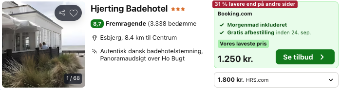 Se det aktuelle tilbud til Hjerting Badehotel Esbjerg
