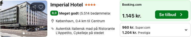 Se det aktuelle tilbud til Imperial Hotel København