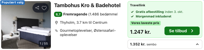 Se det aktuelle tilbud til Tambohus Kro Badehotel Thyholm