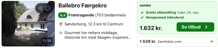 Se det aktuelle tilbud til Ballebro Færgekro Sønderborg