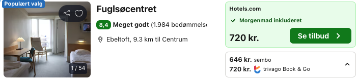 Se det aktuelle tilbud til Fuglsøcentret Ebeltoft