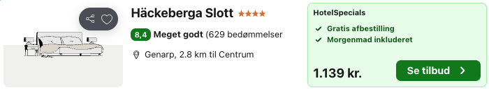Se det aktuelle tilbud til Häckeberga Slott Genarp