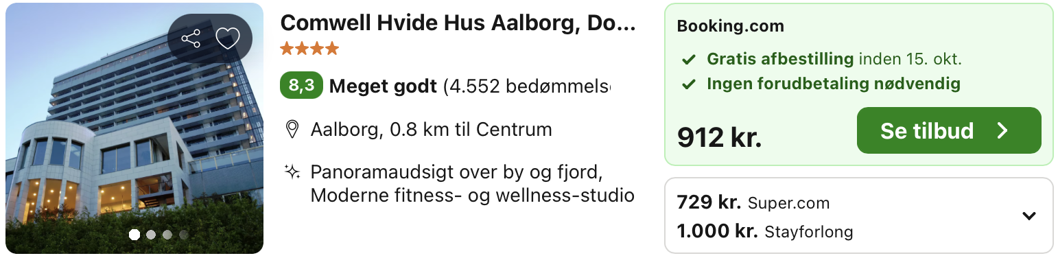 Se det aktuelle tilbud til Comwell Hvide Hus Aalborg