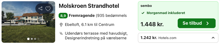 Se det aktuelle tilbud til Molskroen Strandhotel Ebeltoft