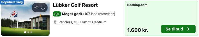 Se det aktuelle tilbud til Lübker Golf Resort Randers