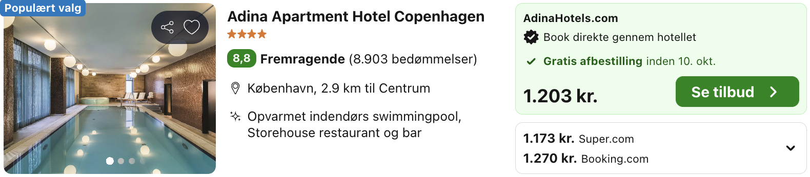 Se det aktuelle tilbud til Lejlighed Med Faciliteter Adina Apartment Hotel Copenhagen København