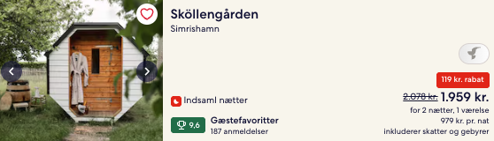 Prisdokumentation fra hoteludbyderen