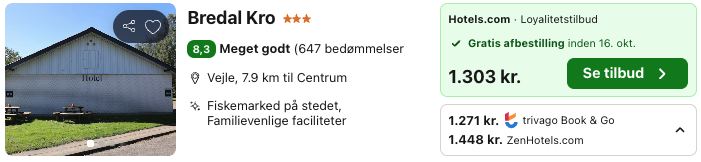 Se det aktuelle tilbud til Bredal Kro Vejle