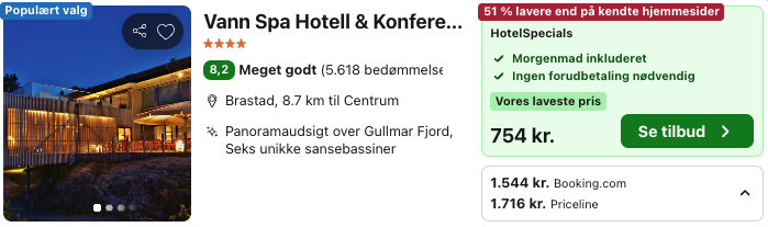 Se det aktuelle tilbud til Vann Spa Hotell Konferens Brastad
