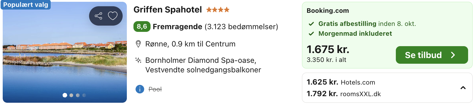 Se det aktuelle tilbud til Griffen Spahotel Rønne