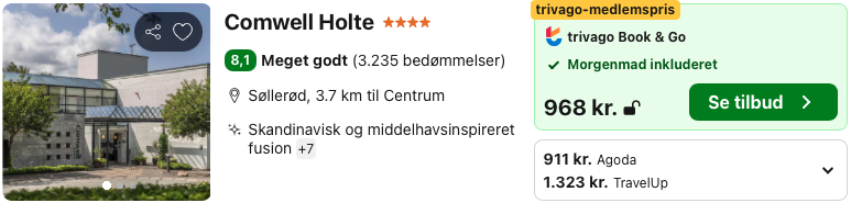 Se det aktuelle tilbud til Comwell Holte Søllerød