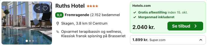 Se det aktuelle tilbud til Ruths Hotel Skagen