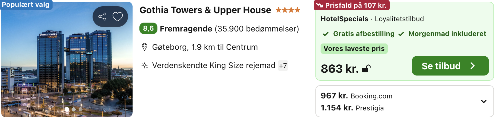 Se det aktuelle tilbud til Gothia Towers Upper House Gøteborg