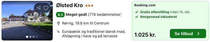 Se det aktuelle tilbud til Ølsted Kro Rørvig