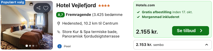 Se det aktuelle tilbud til Vejlefjord Hedensted